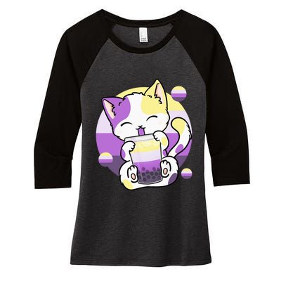 Cat Boba Tea Bubble Tea Anime Kawaii Neko Women's Tri-Blend 3/4-Sleeve Raglan Shirt