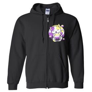 Cat Boba Tea Bubble Tea Anime Kawaii Neko Full Zip Hoodie