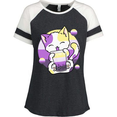 Cat Boba Tea Bubble Tea Anime Kawaii Neko Enza Ladies Jersey Colorblock Tee