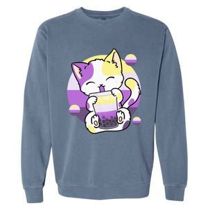 Cat Boba Tea Bubble Tea Anime Kawaii Neko Garment-Dyed Sweatshirt