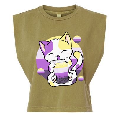 Cat Boba Tea Bubble Tea Anime Kawaii Neko Garment-Dyed Women's Muscle Tee