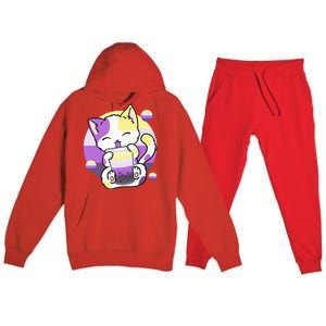 Cat Boba Tea Bubble Tea Anime Kawaii Neko Premium Hooded Sweatsuit Set