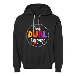 Cute Back to School Squad Team Dual Language Teachers Garment-Dyed Fleece Hoodie