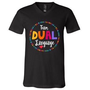 Cute Back to School Squad Team Dual Language Teachers V-Neck T-Shirt