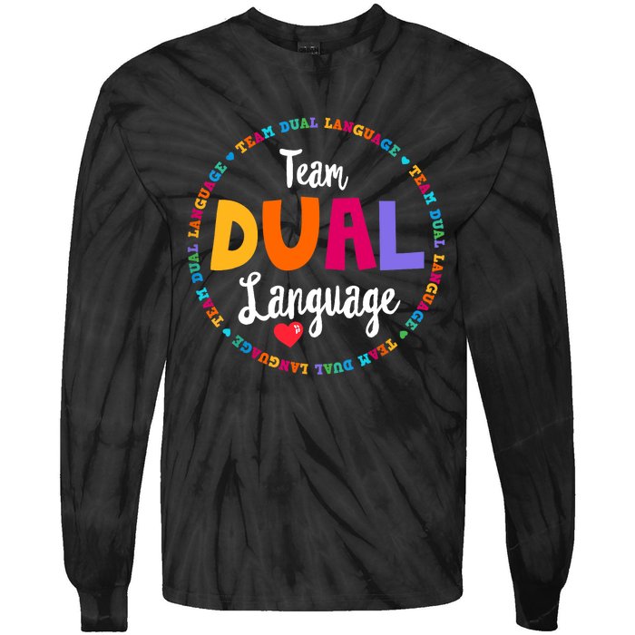 Cute Back to School Squad Team Dual Language Teachers Tie-Dye Long Sleeve Shirt