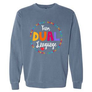 Cute Back to School Squad Team Dual Language Teachers Garment-Dyed Sweatshirt