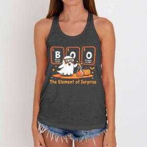 Chemistry Boo The Element Of Surprise Cute Chemist Halloween Women's Knotted Racerback Tank