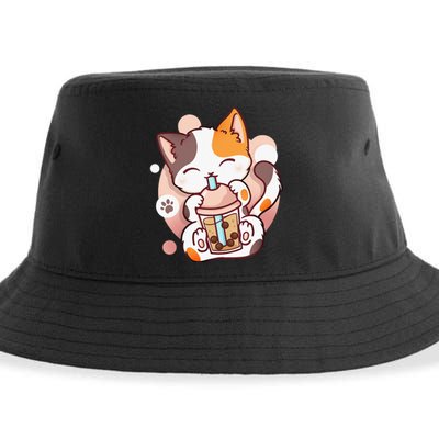 Cat Boba Tea Bubble Tea Anime Kawaii Neko Sustainable Bucket Hat