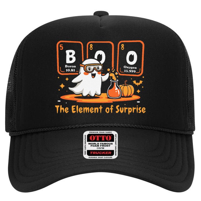 Chemistry Boo The Element Of Surprise Cute Chemist Halloween Gift High Crown Mesh Back Trucker Hat