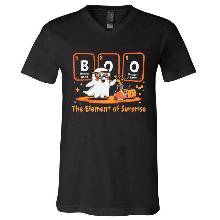 Chemistry Boo The Element Of Surprise Cute Chemist Halloween Gift V-Neck T-Shirt