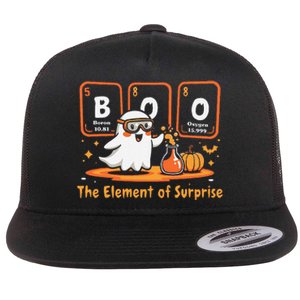 Chemistry Boo The Element Of Surprise Cute Chemist Halloween Gift Flat Bill Trucker Hat