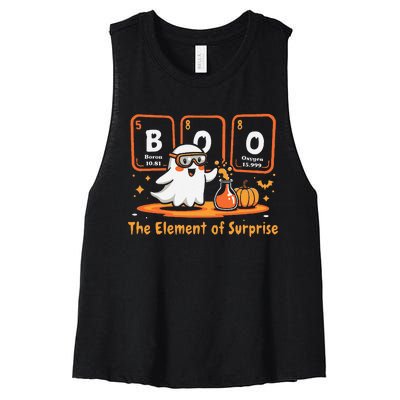 Chemistry Boo The Element Of Surprise Cute Chemist Halloween Gift Women's Racerback Cropped Tank