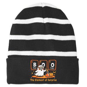 Chemistry Boo The Element Of Surprise Cute Chemist Halloween Gift Striped Beanie with Solid Band