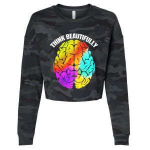 Colorful Brain Think Beautifully Lgbtq Pride Month Gift Cropped Pullover Crew