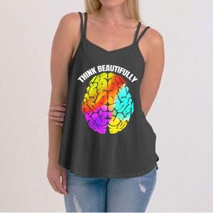 Colorful Brain Think Beautifully Lgbtq Pride Month Gift Women's Strappy Tank