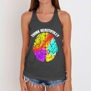 Colorful Brain Think Beautifully Lgbtq Pride Month Gift Women's Knotted Racerback Tank