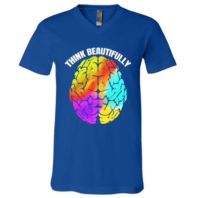 Colorful Brain Think Beautifully Lgbtq Pride Month Gift V-Neck T-Shirt