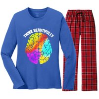 Colorful Brain Think Beautifully Lgbtq Pride Month Gift Women's Long Sleeve Flannel Pajama Set 