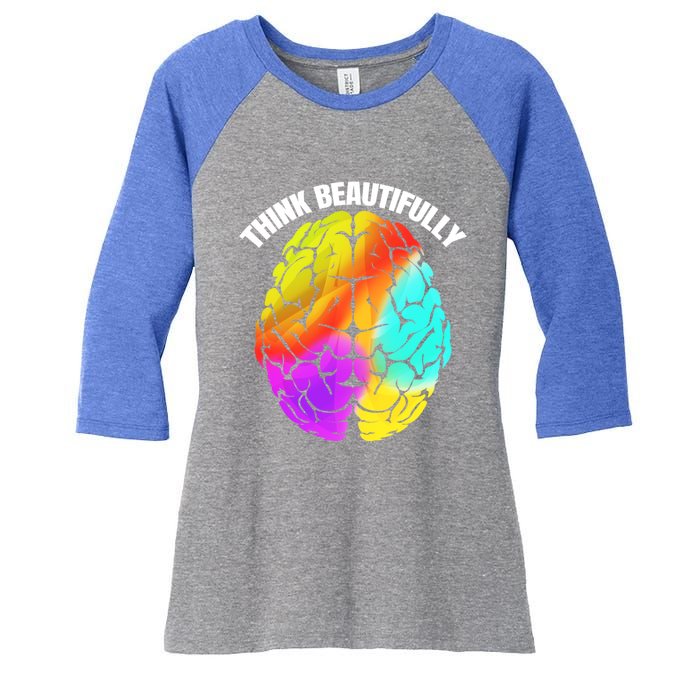 Colorful Brain Think Beautifully Lgbtq Pride Month Gift Women's Tri-Blend 3/4-Sleeve Raglan Shirt