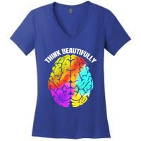 Colorful Brain Think Beautifully Lgbtq Pride Month Gift Women's V-Neck T-Shirt