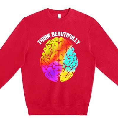 Colorful Brain Think Beautifully Lgbtq Pride Month Gift Premium Crewneck Sweatshirt