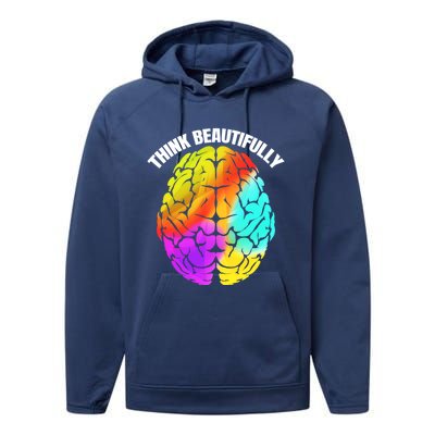 Colorful Brain Think Beautifully Lgbtq Pride Month Gift Performance Fleece Hoodie