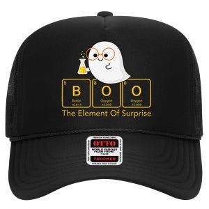 Chemistry Boo The Element Of Surprise Cute Chemist Halloween High Crown Mesh Back Trucker Hat