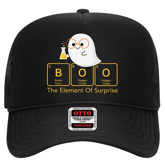 Chemistry Boo The Element Of Surprise Cute Chemist Halloween High Crown Mesh Back Trucker Hat