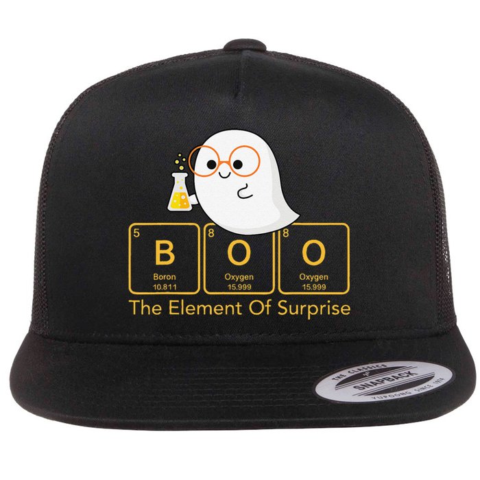 Chemistry Boo The Element Of Surprise Cute Chemist Halloween Flat Bill Trucker Hat