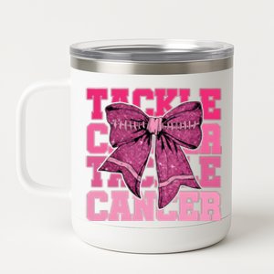 Coquette Bow Tackle Breast Cancer 12 oz Stainless Steel Tumbler Cup