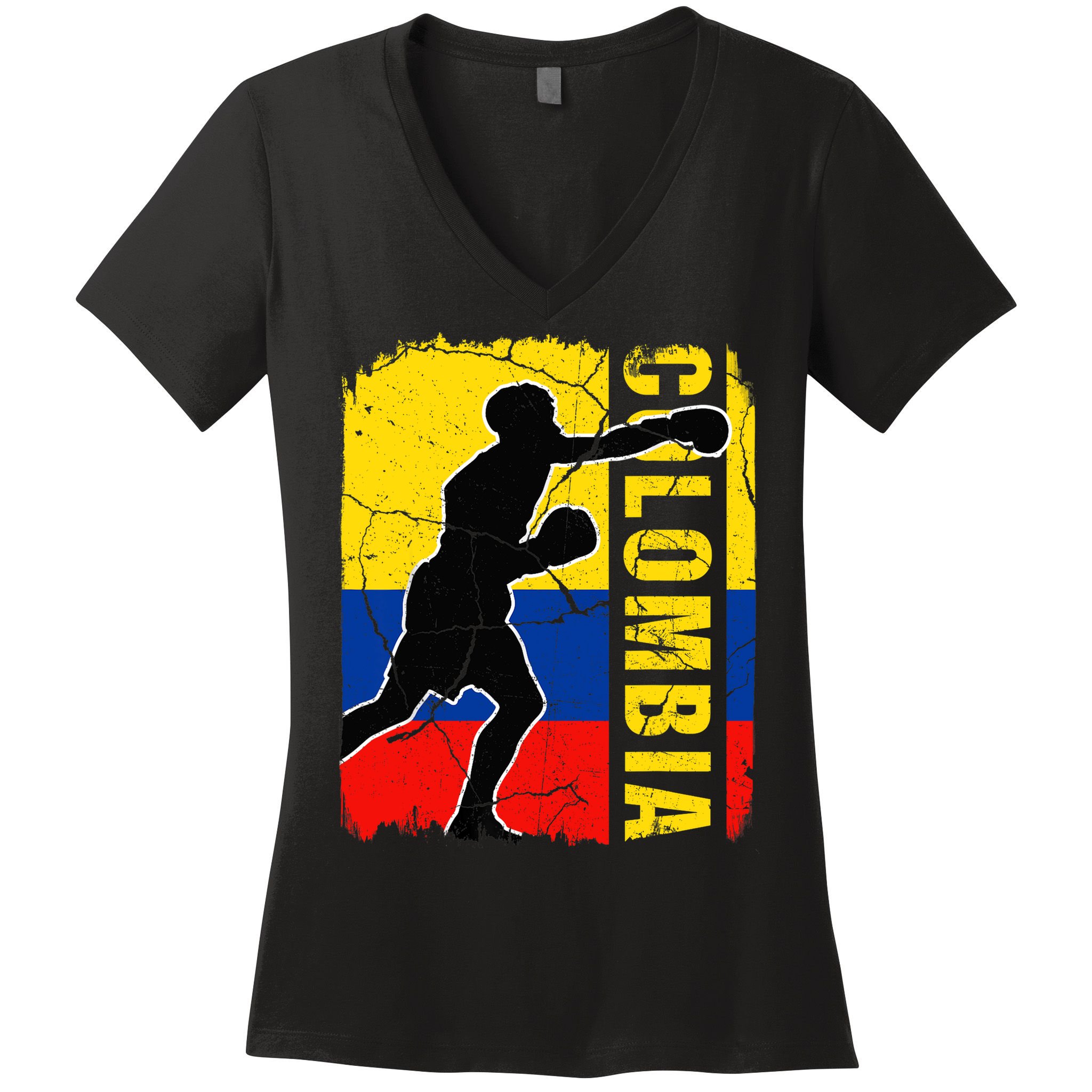 Colombian Boxing Team Colombia Flag Boxing Gloves Women's V-Neck T-Shirt