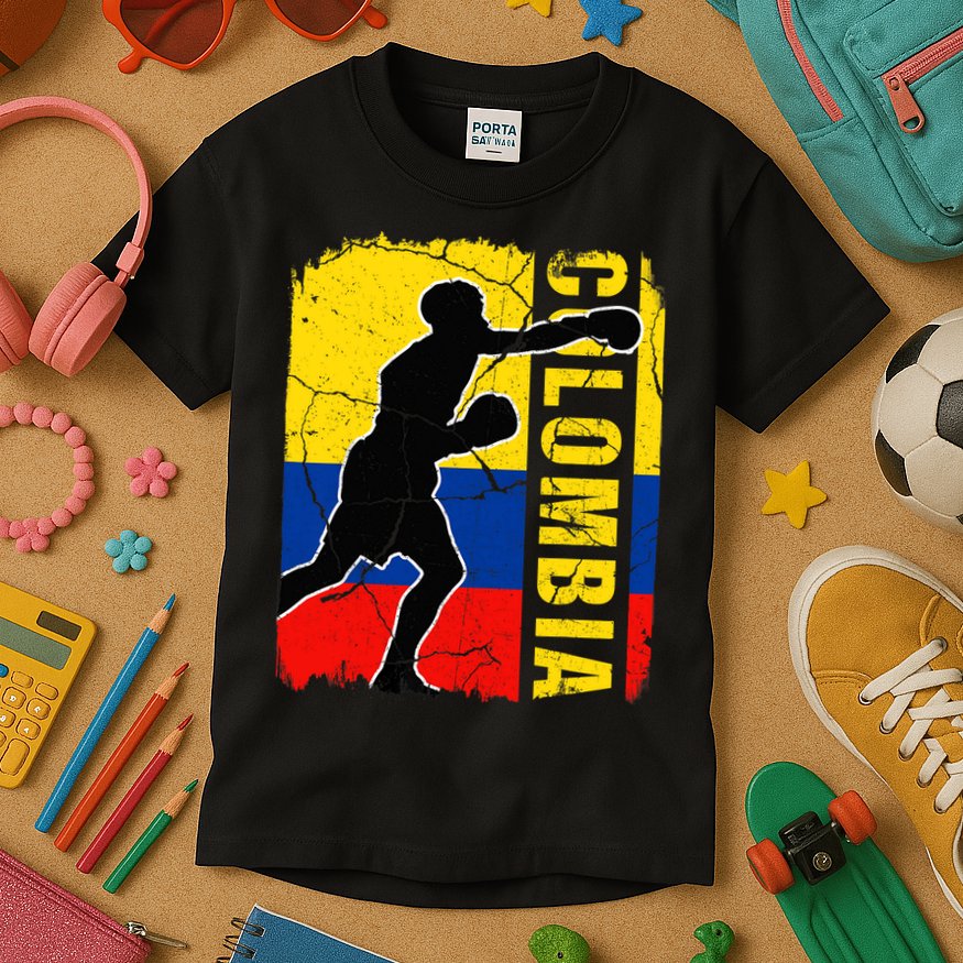 Colombian Boxing Team Colombia Flag Boxing Gloves Kids T-Shirt