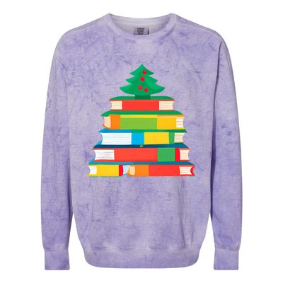 Christmas Books Tree Teacher Student Xmas Holiday Pajamas Colorblast Crewneck Sweatshirt