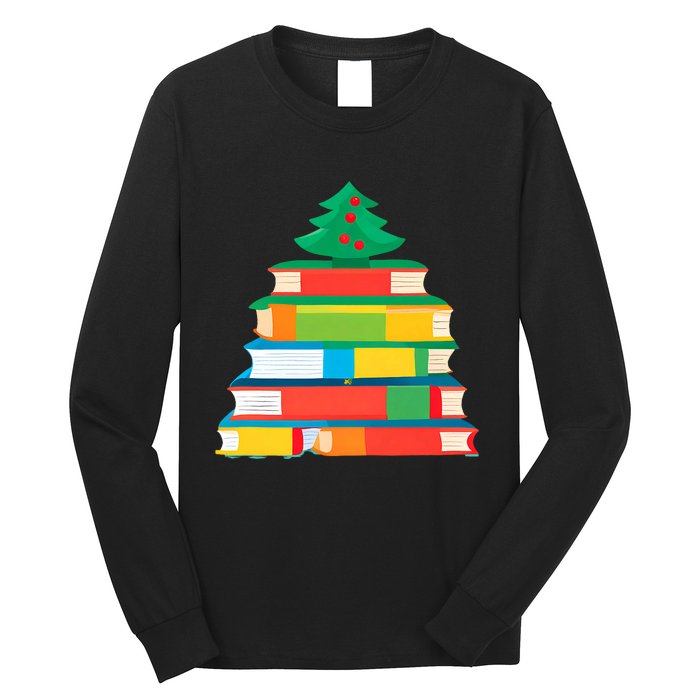 Christmas Books Tree Teacher Student Xmas Holiday Pajamas Long Sleeve Shirt