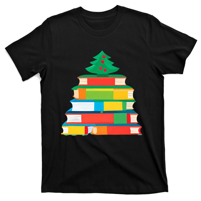 Christmas Books Tree Teacher Student Xmas Holiday Pajamas T-Shirt