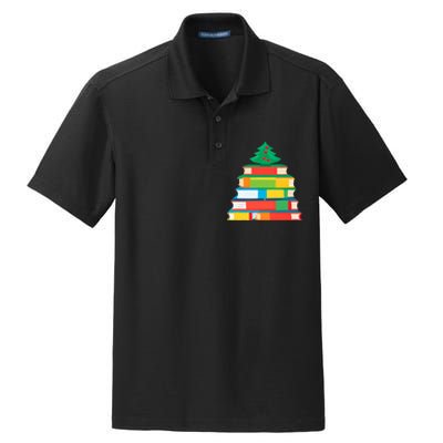 Christmas Books Tree Teacher Student Xmas Holiday Pajamas Dry Zone Grid Polo