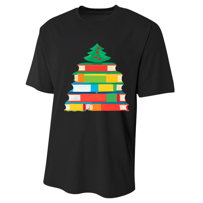 Christmas Books Tree Teacher Student Xmas Holiday Pajamas Performance Sprint T-Shirt