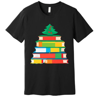 Christmas Books Tree Teacher Student Xmas Holiday Pajamas Premium T-Shirt