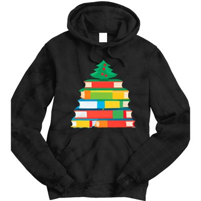 Christmas Books Tree Teacher Student Xmas Holiday Pajamas Tie Dye Hoodie