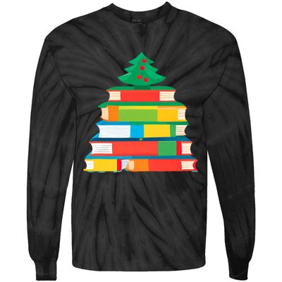 Christmas Books Tree Teacher Student Xmas Holiday Pajamas Tie-Dye Long Sleeve Shirt