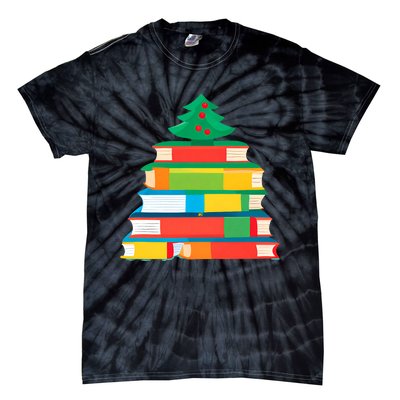 Christmas Books Tree Teacher Student Xmas Holiday Pajamas Tie-Dye T-Shirt