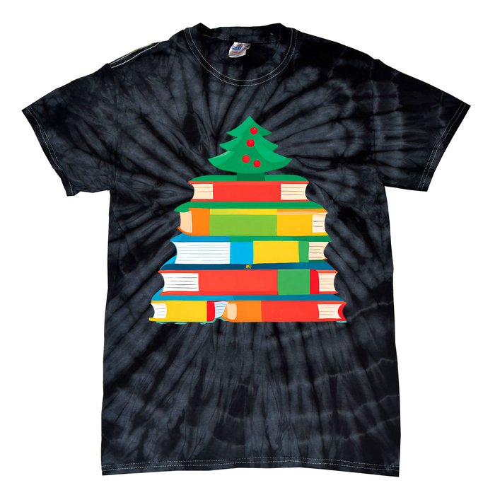 Christmas Books Tree Teacher Student Xmas Holiday Pajamas Tie-Dye T-Shirt