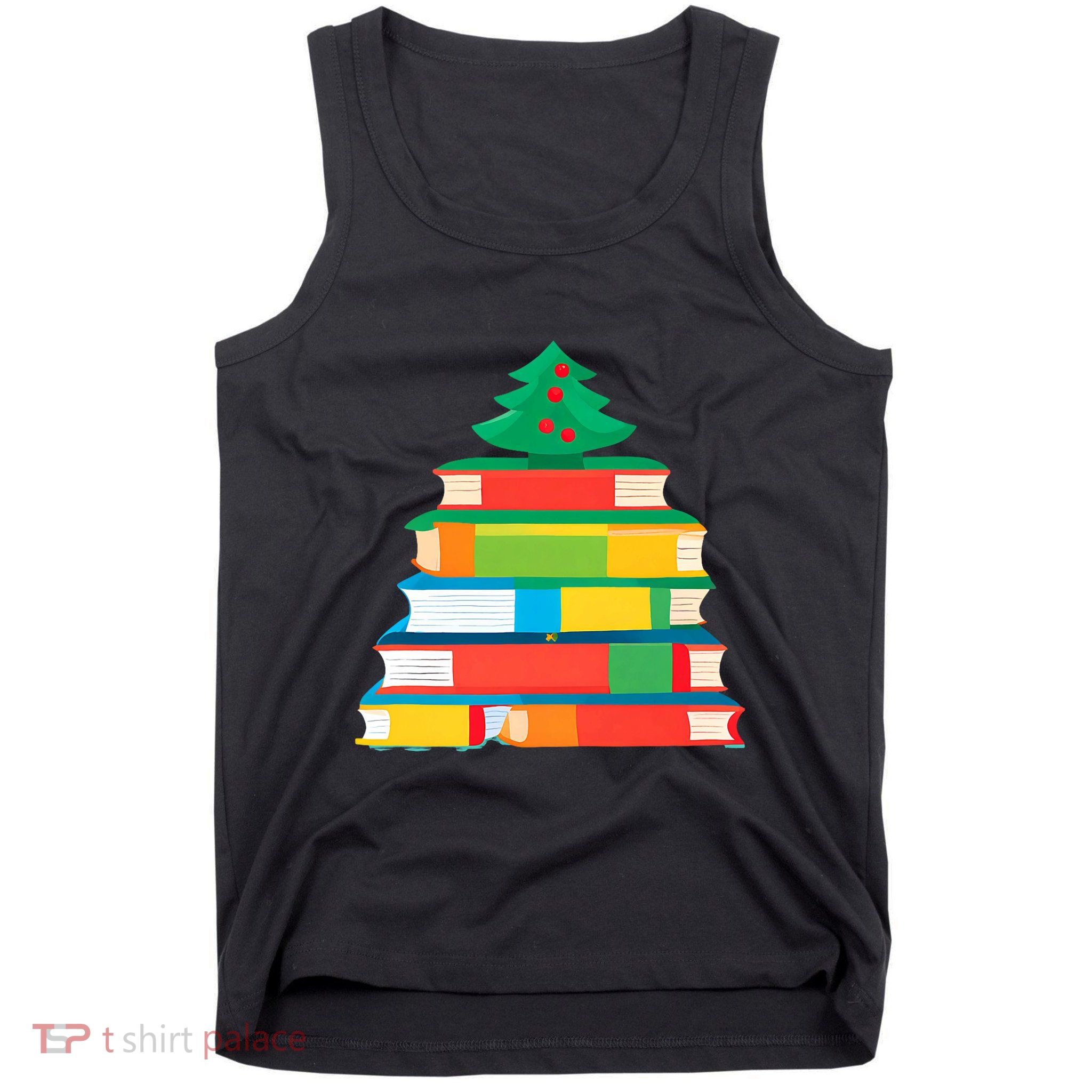 Christmas Books Tree Teacher Student Xmas Holiday Pajamas Tank Top