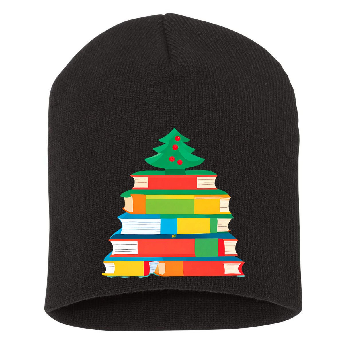 Christmas Books Tree Teacher Student Xmas Holiday Pajamas Short Acrylic Beanie