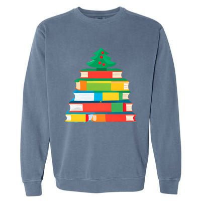 Christmas Books Tree Teacher Student Xmas Holiday Pajamas Garment-Dyed Sweatshirt