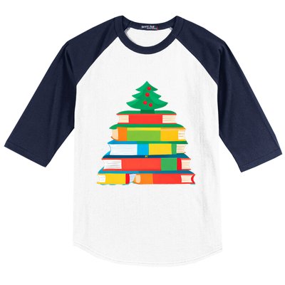 Christmas Books Tree Teacher Student Xmas Holiday Pajamas Baseball Sleeve Shirt