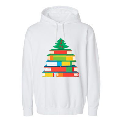 Christmas Books Tree Teacher Student Xmas Holiday Pajamas Garment-Dyed Fleece Hoodie