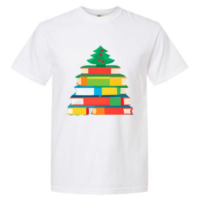 Christmas Books Tree Teacher Student Xmas Holiday Pajamas Garment-Dyed Heavyweight T-Shirt