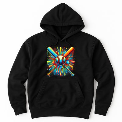 Colorful Baseball Tie Dye Baseball Home Plate Drip Hoodie