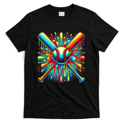Colorful Baseball Tie Dye Baseball Home Plate Drip T-Shirt
